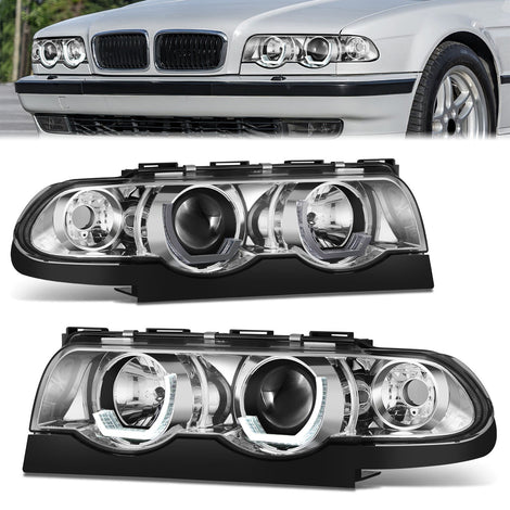 Chrome Housing LED U-Halo Projector Headlight <br>95-01 BMW E38 740i 740iL 750iL