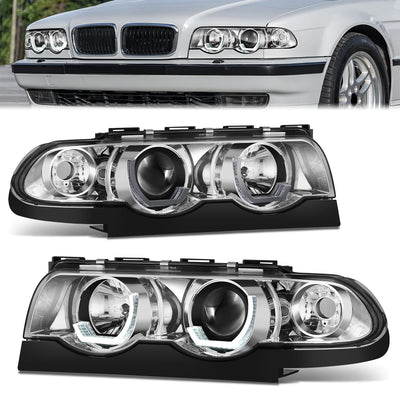 Chrome Housing LED U-Halo Projector Headlight <br>95-01 BMW E38 740i 740iL 750iL