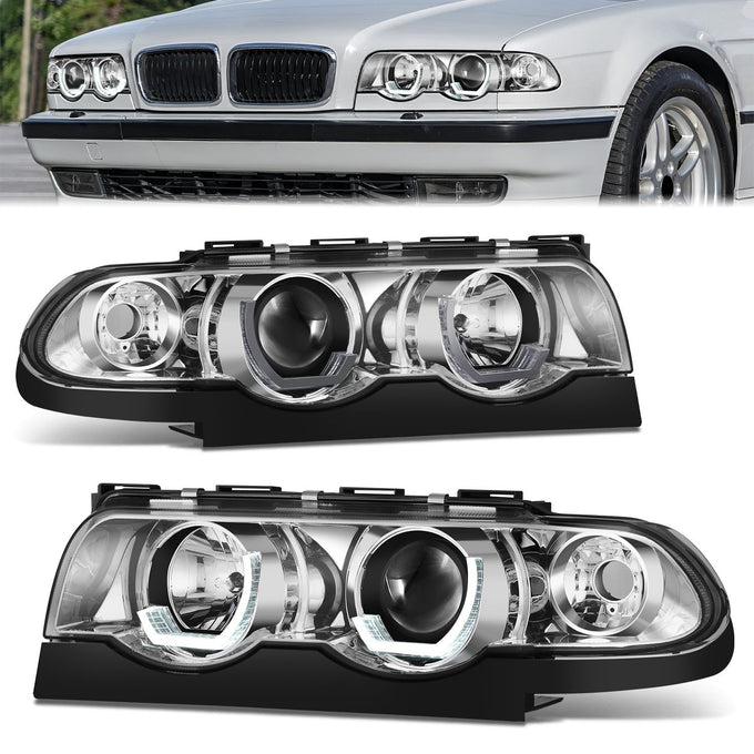 Chrome Housing LED U-Halo Projector Headlight <br>95-01 BMW E38 740i 740iL 750iL