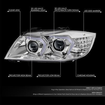 3D Halo LED Projector Switchback Headlights <br>05-08 BMW 323I 325I 328I