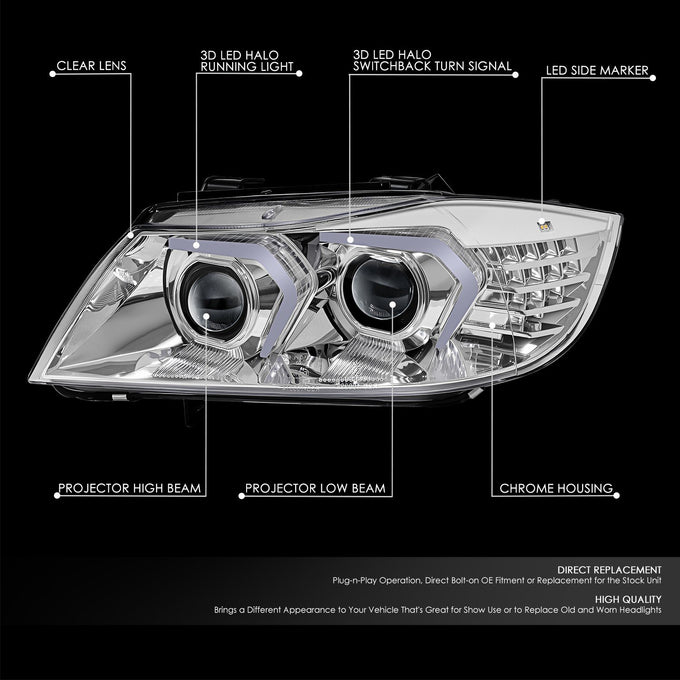 3D Halo LED Projector Switchback Headlights <br>05-08 BMW 323I 325I 328I