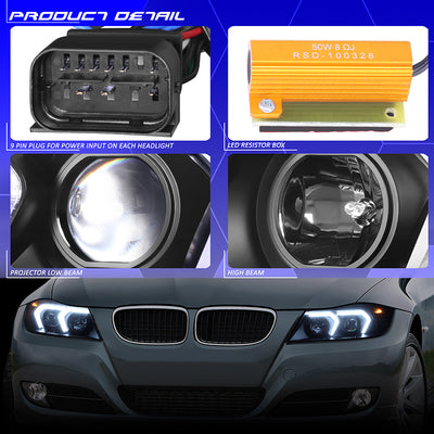 3D LED DRL Switchback Halo Projector Headlights<br>05-08 BMW 3-Series E90 4-Door Sedan