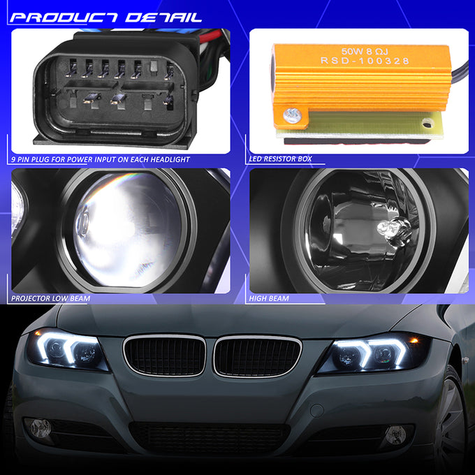 3D LED DRL Switchback Halo Projector Headlights<br>05-08 BMW 3-Series E90 4-Door Sedan