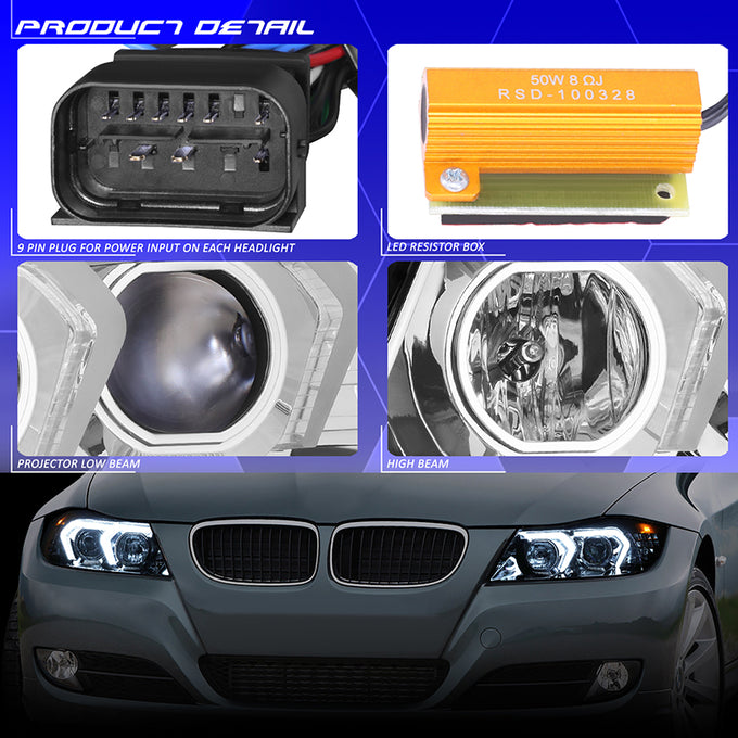 3D LED DRL Switchback Halo Projector Headlights<br>05-08 BMW 3-Series E90 4-Door Sedan