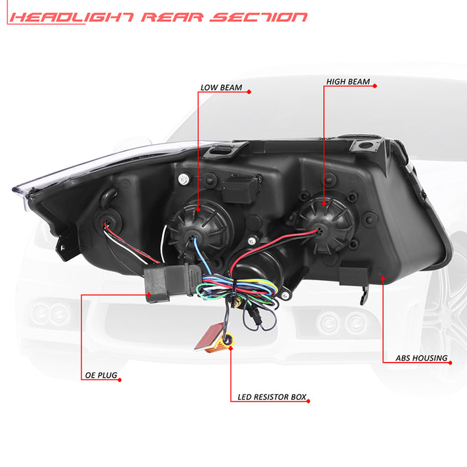 3D LED DRL Switchback Halo Projector Headlights<br>05-08 BMW 3-Series E90 4-Door Sedan