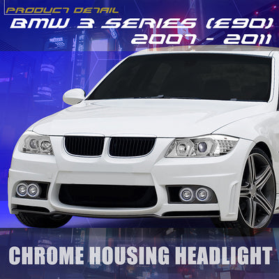 3D LED DRL Switchback Halo Projector Headlights<br>05-08 BMW 3-Series E90 4-Door Sedan
