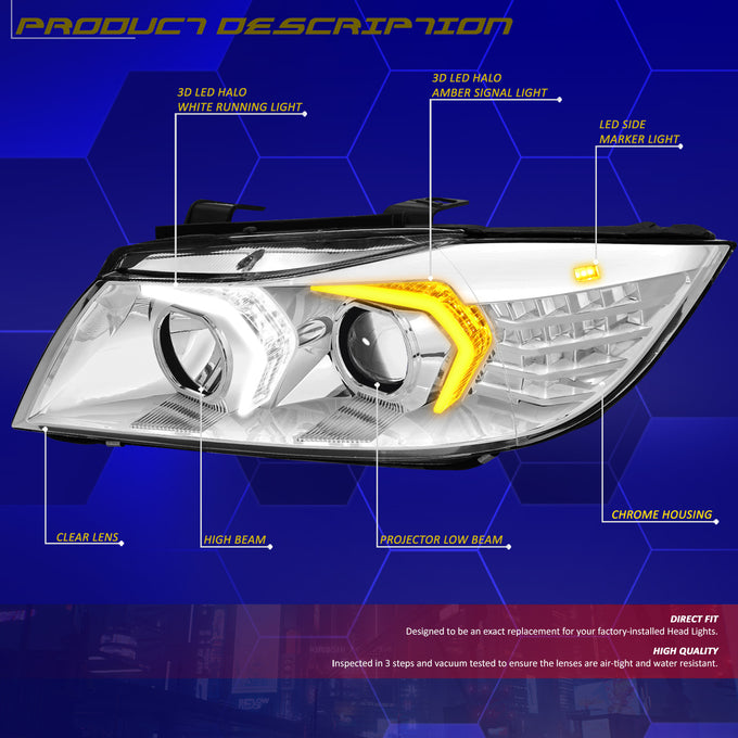 3D LED DRL Switchback Projector Headlights <br> 09-12 BMW 323i 325i 328i 335i 335d