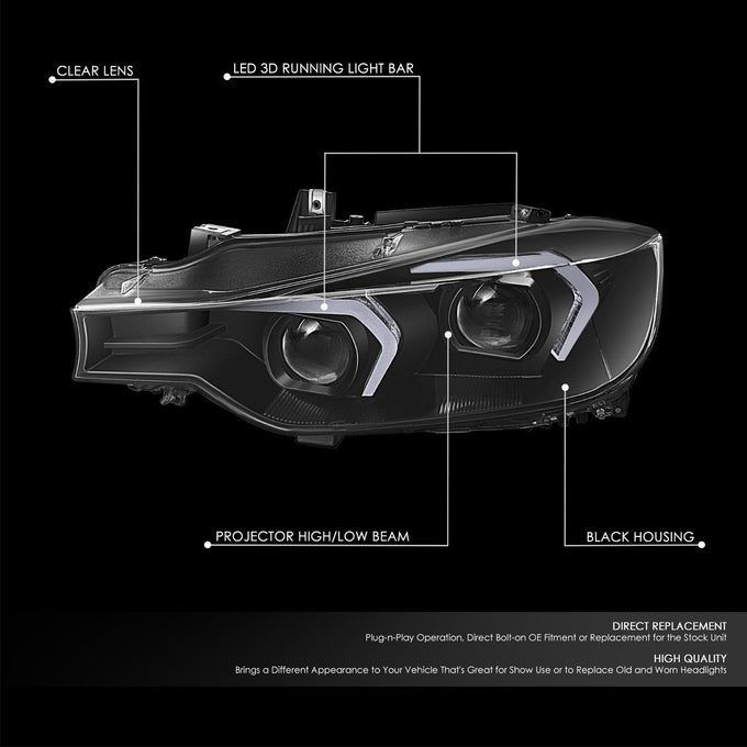 LED Switchback Projector Black Headlight <br>12-15 BMW 320i 328d 328i 335i Sedan