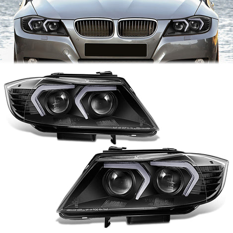 LED Switchback Projector Black Headlight <br>07-12 BMW 328i 335i 4-Door Sedan