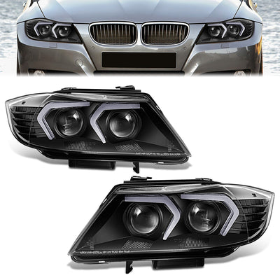 LED Switchback Projector Black Headlight <br>07-12 BMW 328i 335i 4-Door Sedan