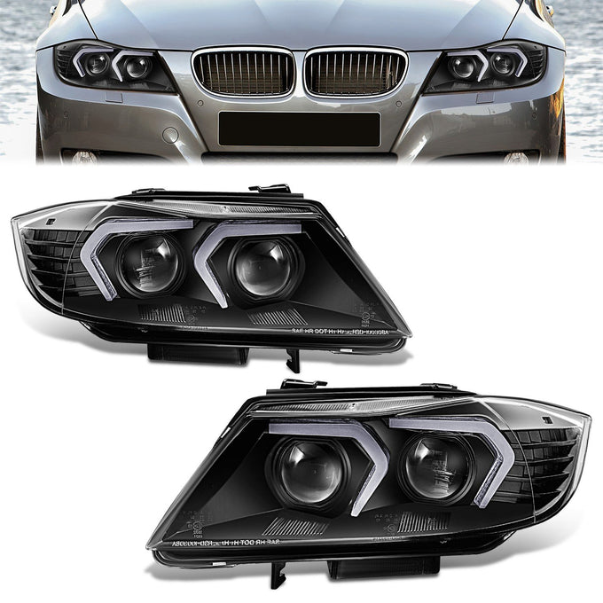 LED Switchback Projector Black Headlight <br>07-12 BMW 328i 335i 4-Door Sedan