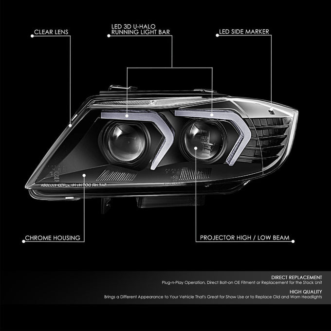 LED Switchback Projector Black Headlight <br>07-12 BMW 328i 335i 4-Door Sedan