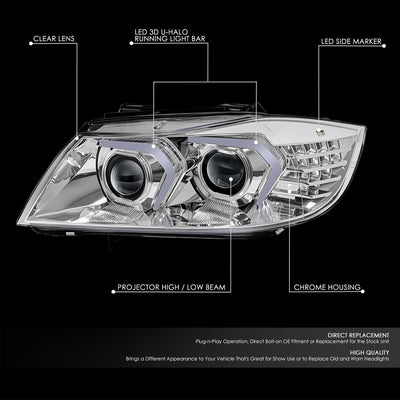 3D U-Halo LED Projector Headlights <br>09-12 BMW 328I 335I
