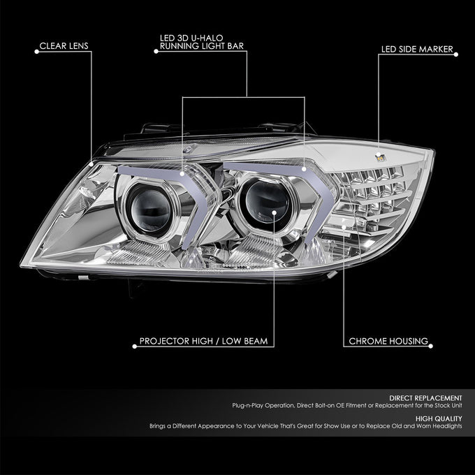 3D U-Halo LED Projector Headlights <br>09-12 BMW 328I 335I