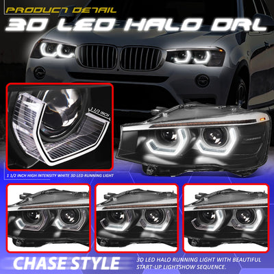 Start-Up 3D LED DRL Sequential Projector Headlights <br> 15-18 BMW X3 X4