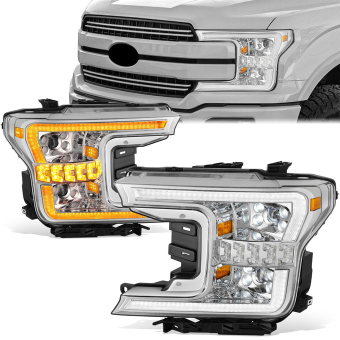 LED DRL Sequential Projector Headlights <br> 18-20 Ford F-150