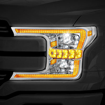 LED DRL Sequential Projector Headlights <br> 18-20 Ford F-150
