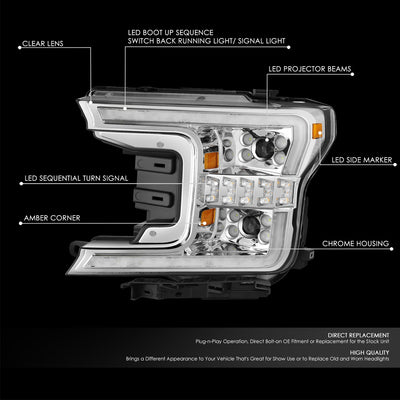 LED DRL Sequential Projector Headlights <br> 18-20 Ford F-150