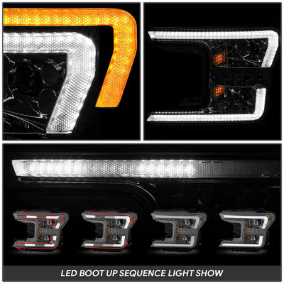 LED DRL Sequential Projector Headlights <br> 18-20 Ford F-150