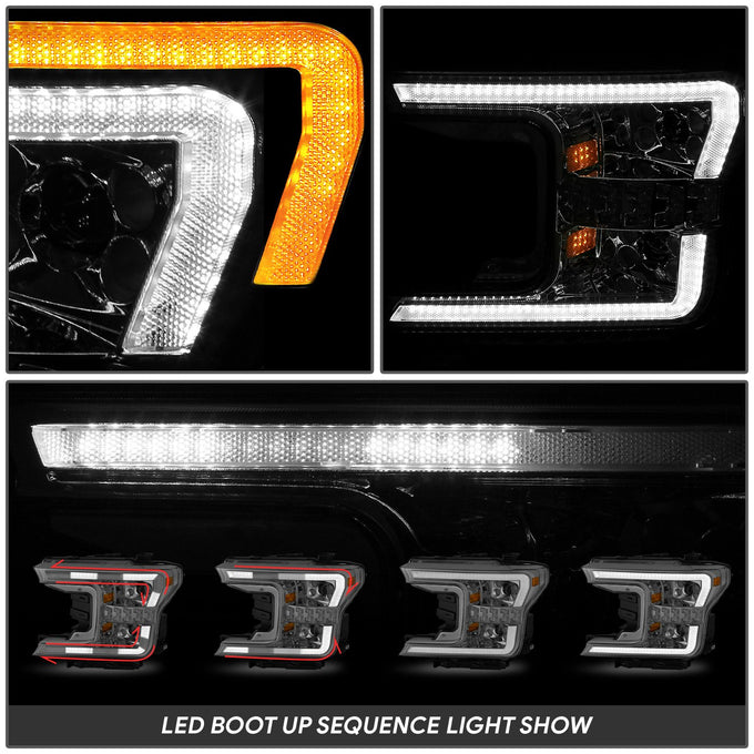 LED DRL Sequential Projector Headlights <br> 18-20 Ford F-150