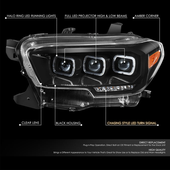LED DRL Sequential Signal Headlights (Left & Right) <BR>16-23 Toyota Tacoma
