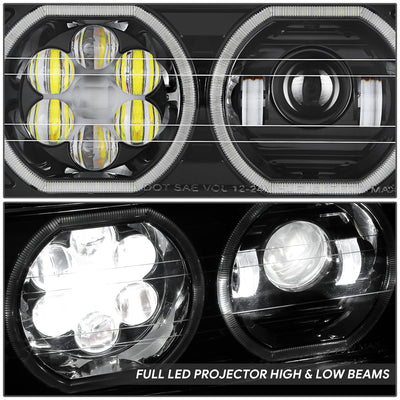 LED Halo Ring DRL Projector Headlights <br> 18-23 Volvo VNL 300 400 740 760 860 VNR 400