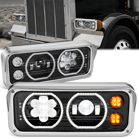 LED Halo Ring DRL Projector Headlights <br> 18-23 Volvo VNL 300 400 740 760 860 VNR 400