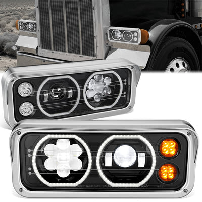 LED Halo Ring DRL Projector Headlights <br> 18-23 Volvo VNL 300 400 740 760 860 VNR 400
