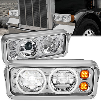 LED Halo Ring DRL Projector Headlights <br> 18-23 Volvo VNL 300 400 740 760 860 VNR 400