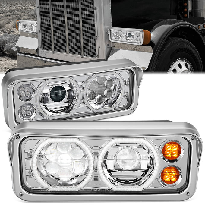 LED Halo Ring DRL Projector Headlights <br> 18-23 Volvo VNL 300 400 740 760 860 VNR 400