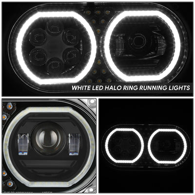 Full LED DRL Halo Ring Dual Projector Headlights <BR>67-87 Peterbilt 359