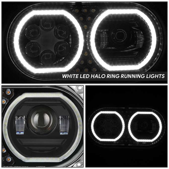 Full LED DRL Halo Ring Dual Projector Headlights <BR>67-87 Peterbilt 359