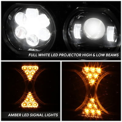Full LED DRL Halo Ring Dual Projector Headlights <BR>67-87 Peterbilt 359