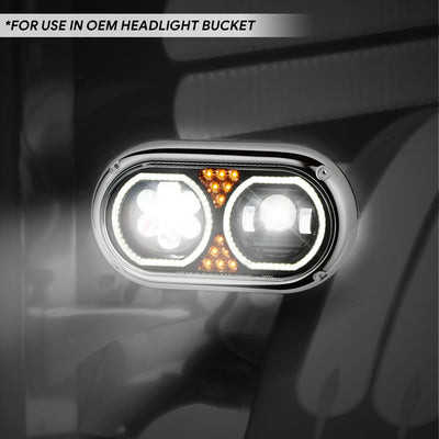 Full LED DRL Halo Ring Dual Projector Headlights <BR>67-87 Peterbilt 359