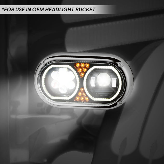 Full LED DRL Halo Ring Dual Projector Headlights <BR>67-87 Peterbilt 359