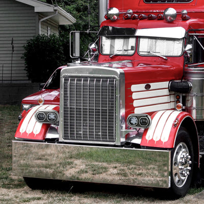 Full LED DRL Halo Ring Dual Projector Headlights <BR>67-87 Peterbilt 359