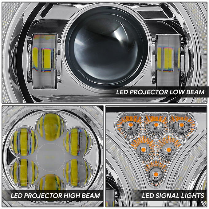Full LED DRL Halo Ring Dual Projector Headlights <BR>67-87 Peterbilt 359