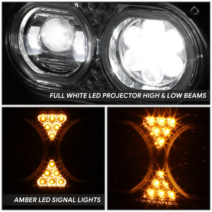 Full LED DRL Halo Ring Dual Projector Headlights <BR>67-87 Peterbilt 359