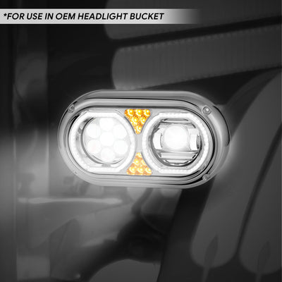 Full LED DRL Halo Ring Dual Projector Headlights <BR>67-87 Peterbilt 359