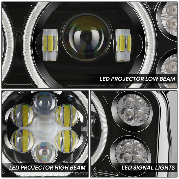 Full LED DRL Projector Headlights w/Mounting <BR>81-88 Peterbilt 359, 87-07 379, 08-21 389