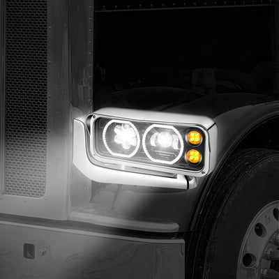 Full LED DRL Projector Headlights w/Mounting <BR>81-88 Peterbilt 359, 87-07 379, 08-21 389