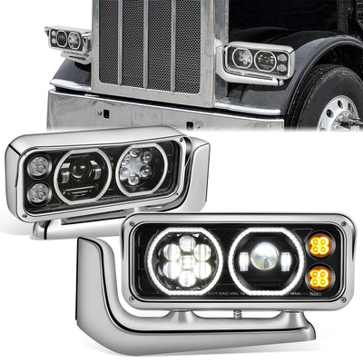 Full LED DRL Projector Headlights w/Mounting <BR>81-88 Peterbilt 359, 87-07 379, 08-21 389