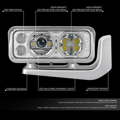 Full LED DRL Projector Headlights w/Mounting <BR>81-88 Peterbilt 359, 87-07 379, 08-21 389