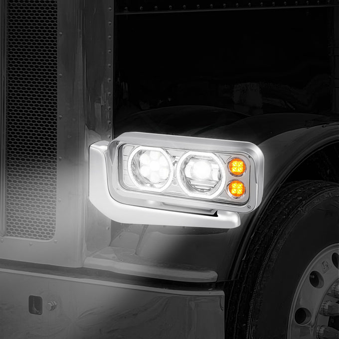 Full LED DRL Projector Headlights w/Mounting <BR>81-88 Peterbilt 359, 87-07 379, 08-21 389
