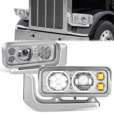 Full LED DRL Projector Headlights w/Mounting <BR>81-88 Peterbilt 359, 87-07 379, 08-21 389