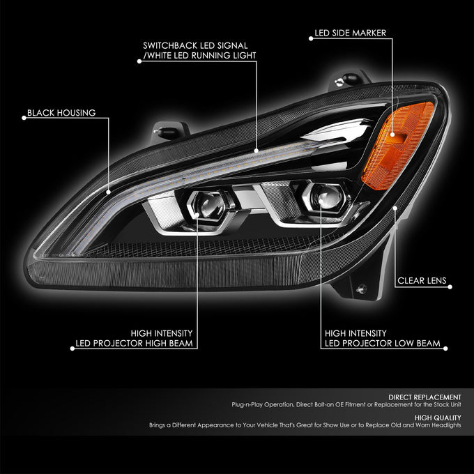 Full LED DRL Switchback Projector Headlights <BR>22-24 Kenworth T680