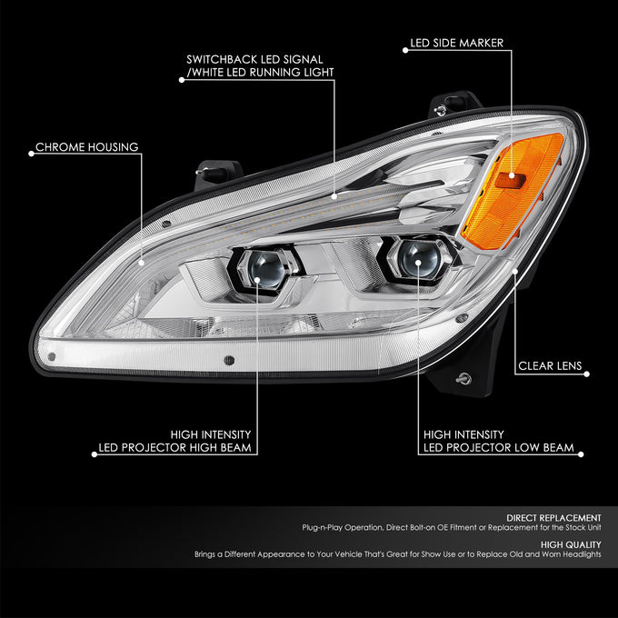 Full LED DRL Switchback Projector Headlights <BR>22-24 Kenworth T680