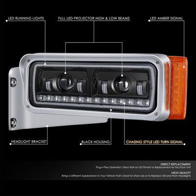 LED DRL Sequential Projector Headlights <br> 81- 21 Peterbilt 359 379 389