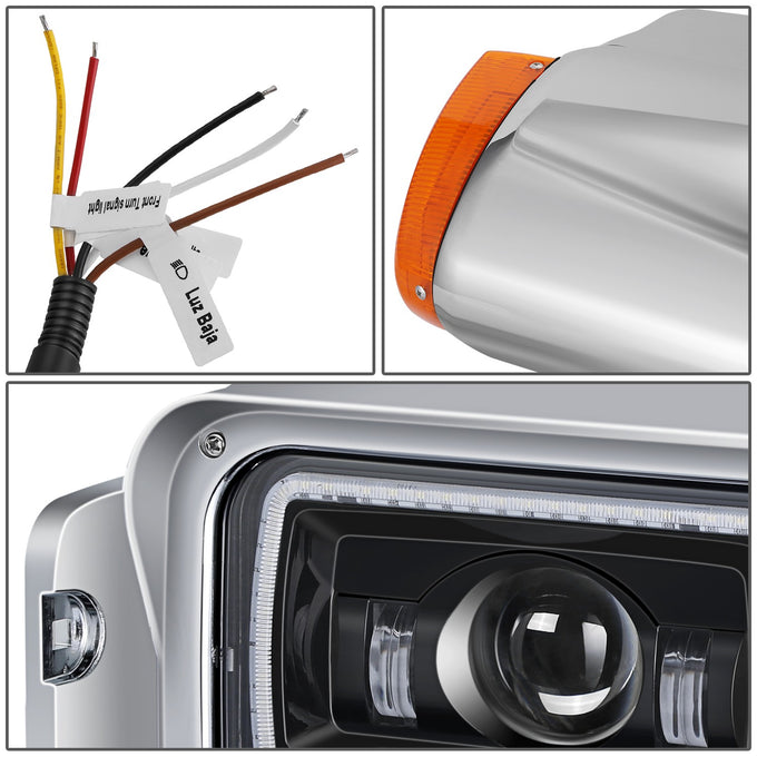 LED DRL Sequential Projector Headlights <br> 81- 21 Peterbilt 359 379 389