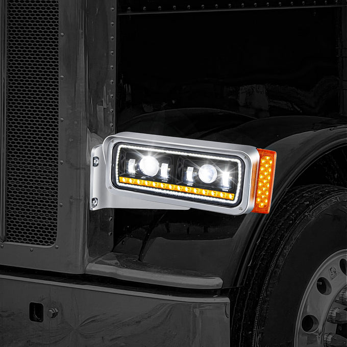 LED DRL Sequential Projector Headlights <br> 81- 21 Peterbilt 359 379 389
